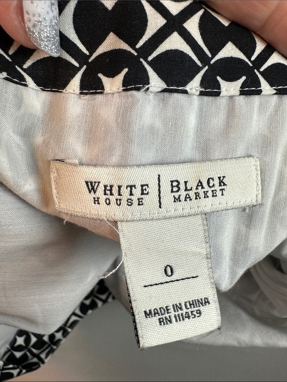 White House Black Market Black White Geometric Fit-and-Flare Dress Pockets - Picture 2 of 9